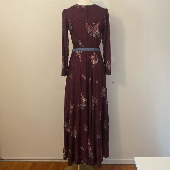 Vintage Purple Floral Long Sleeve Maxi Dress Size Small - Picture 7 of 16